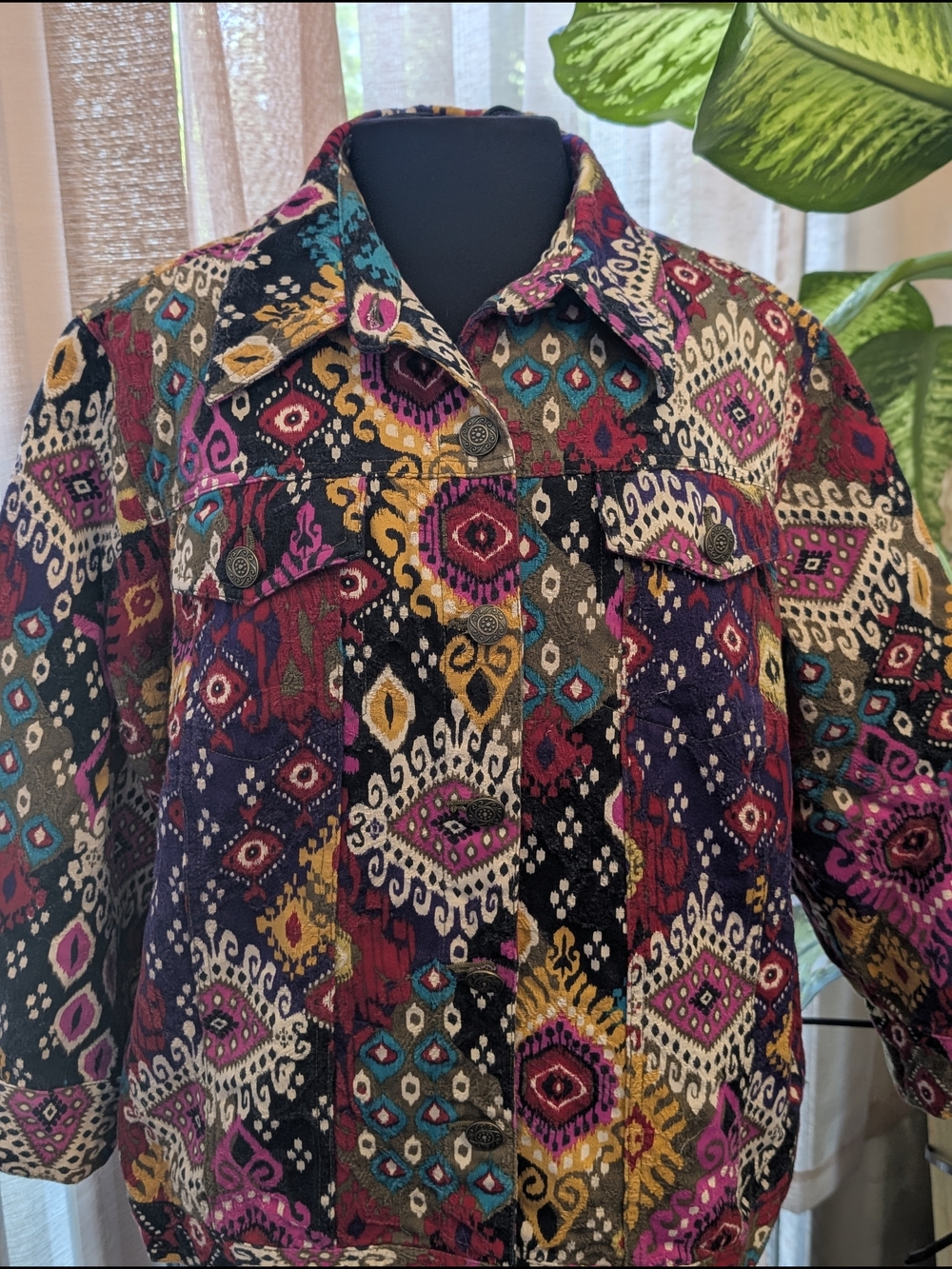 Ruby Rd. Multicolor Printed Cotton Top with Jewel Tones